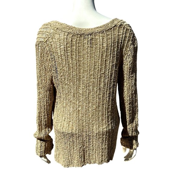 Chicos Open Weave Knit Sweater Boho Loose Fit V Neck Beige Lightweight Pullover - Picture 3 of 8